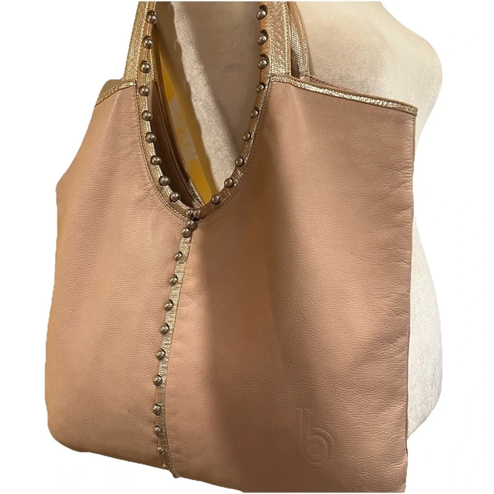 Bon Bonite Blush Pink Leather Hobo Shoulder Bag‎ Metal Beads Dark Cottage Grunge
